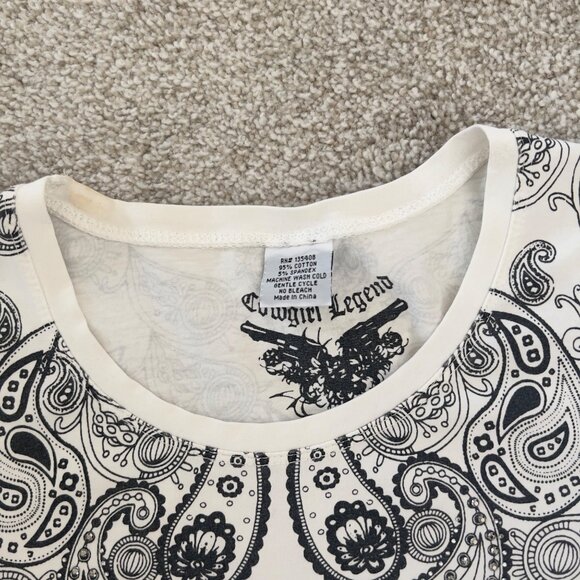 Cowgirl Legend Y2K Grunge Top Paisley Print and Rhinestones Black & White - Picture 5 of 8